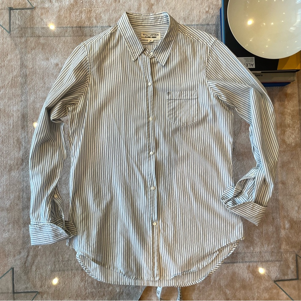 Nili Lotan Striped Button Down Shirt - Black and White